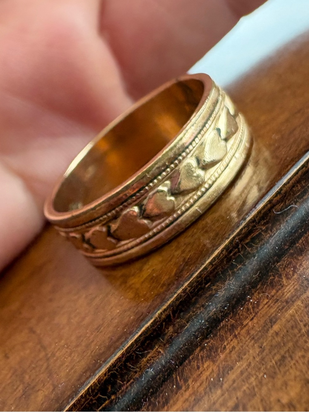 Vintage 14K yellow gold tone R.G.P. Heart Wedding eternity Band Ring 6 3/4 6.75 - Picture 4 of 16